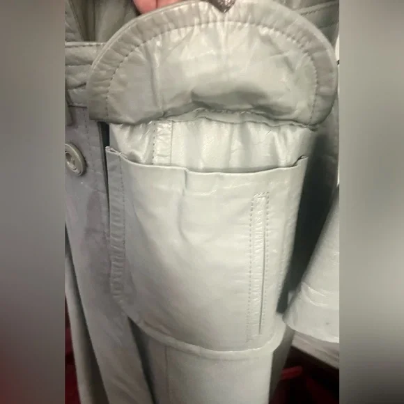 Vintage The Tannery Montgomery Wards Women's leather Gray Trench Coat size 13/14 - Picture 3 of 12